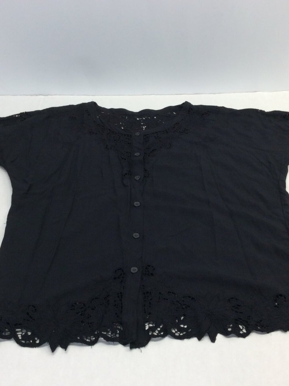RC Jane Ashley Women's Short Sleeve Scoop Neck Embroidered Top Black Size L